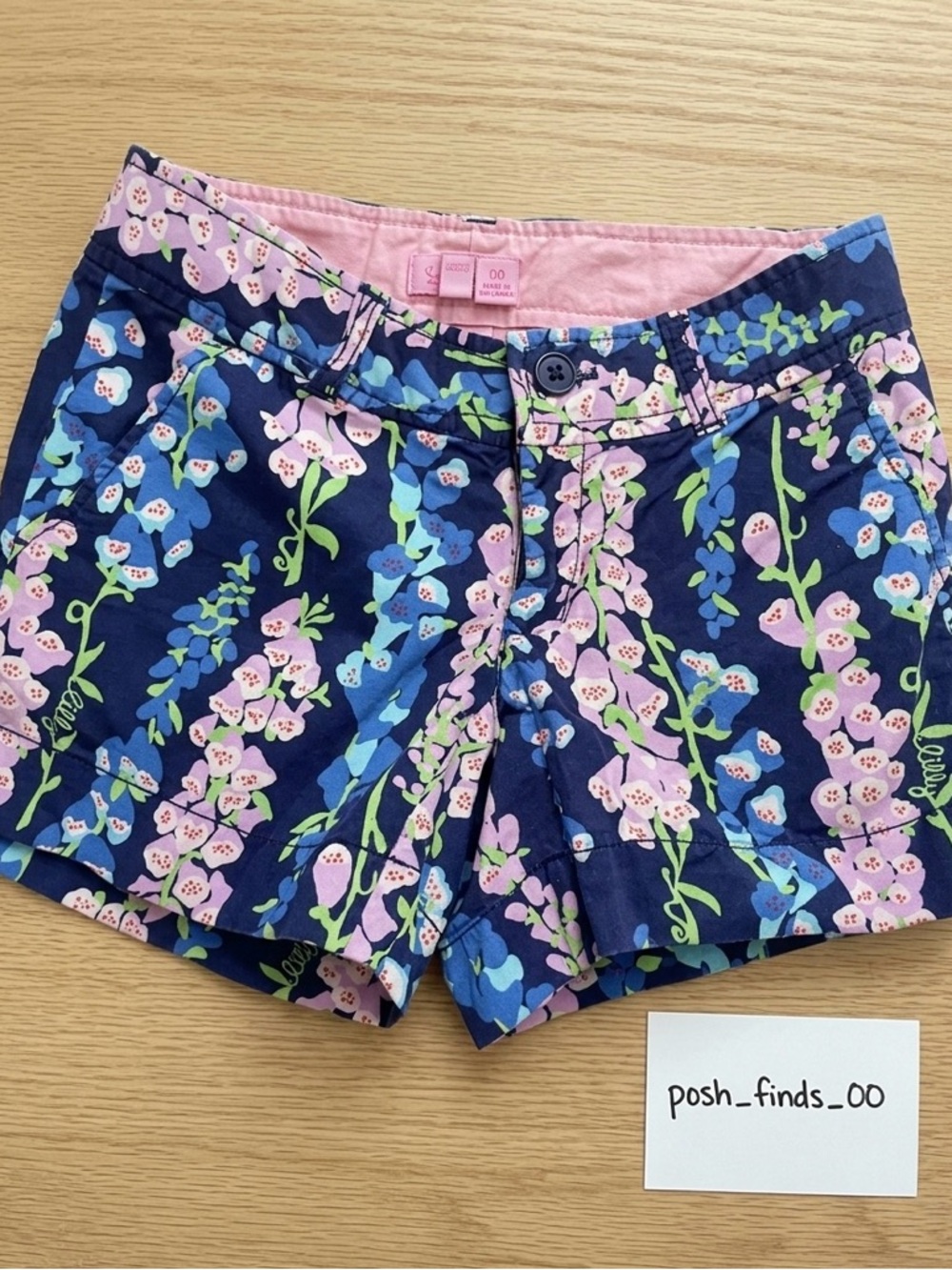 Women’s Floral Print Navy Shorts with Pink Lining